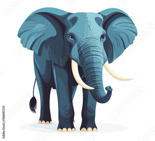 Detailed Flat Vector Illustration of an Elephant in Bold Blue Tones