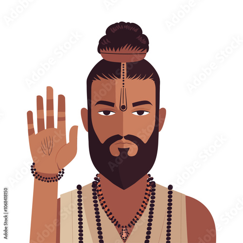 Indian Sadhu Illustration - Spiritual Guru Giving Blessing with Raised Hand in Vector Art