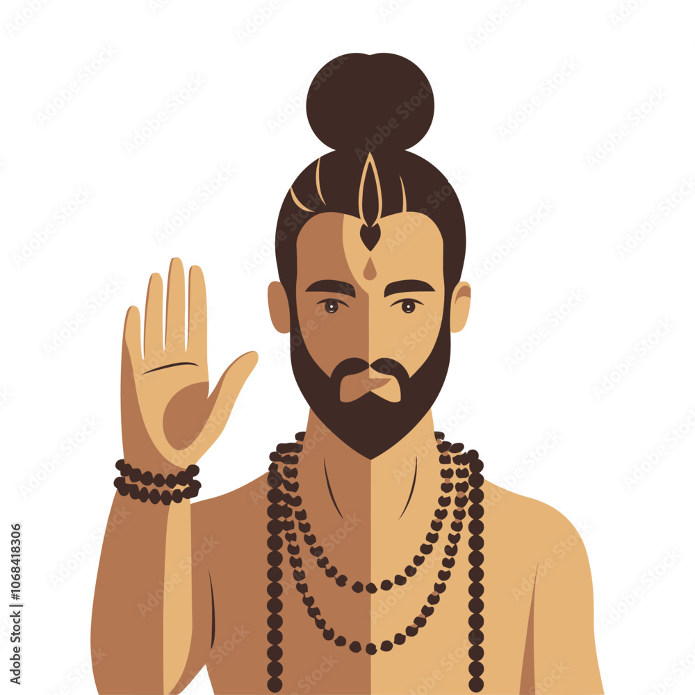 Indian Spiritual Figure Illustration - Sadhu with Beads and Blessing Hand Vector Indian Spiritual Figure Illustration - Sadhu with Beads and Blessing Hand Vector