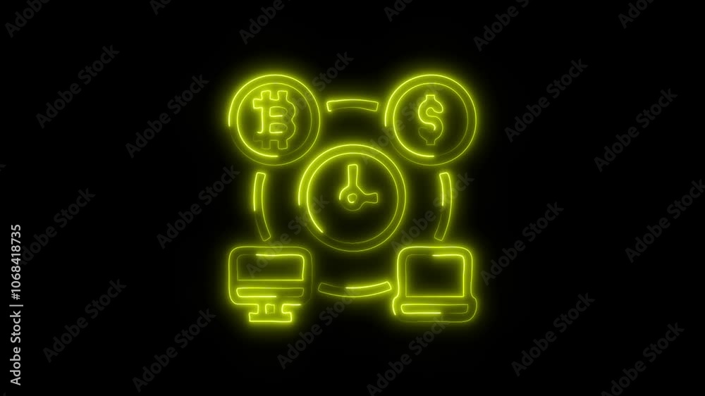 Glowing Time Management Icon and Symbol in HD Video Neon Animation on Black Background Glowing Time Management Icon and Symbol in HD Video Neon Animation on Black Background