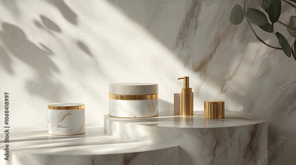 Product packaging background design with elegant marble textures in muted white and gold, ideal for high-end beauty or wellness products Product packaging background design with elegant marble textures in muted white and gold, ideal for high-end beauty or wellness products