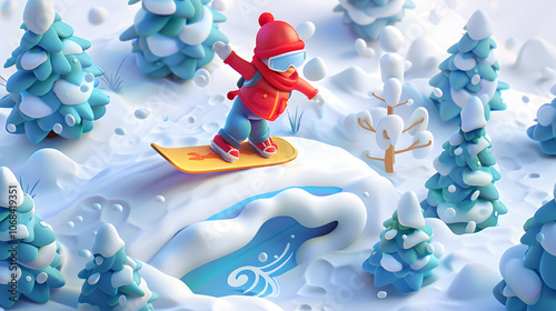 Snowboarding winter isometric Cartoon 3D photo