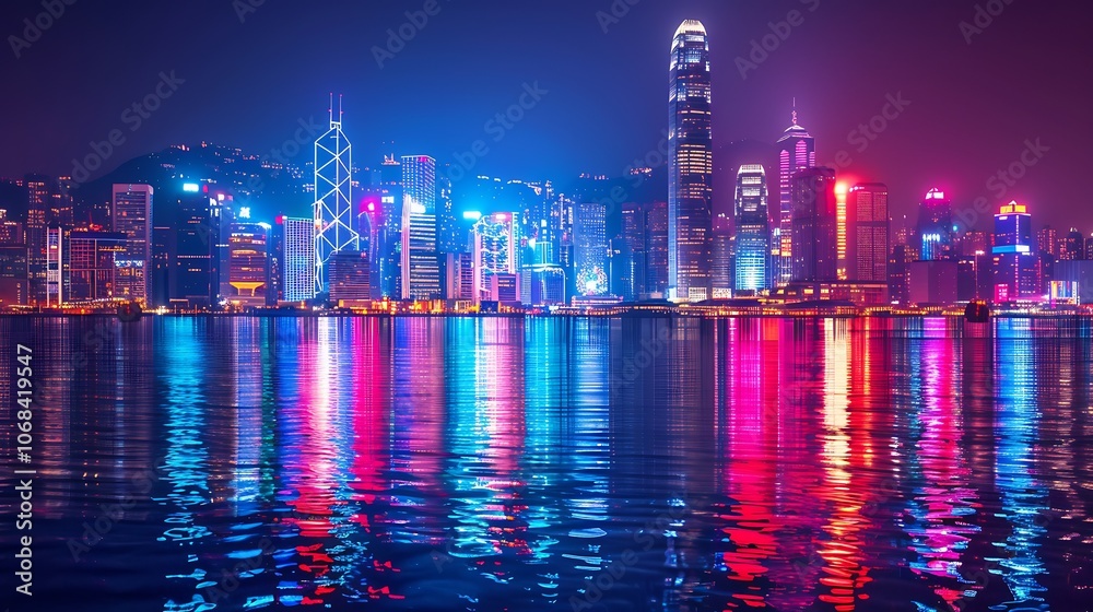 A stunning view of a modern city at night. A stunning view of a modern city at night.