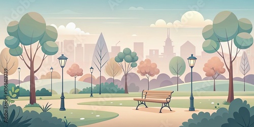 Serene Minimalist Vector Background of a City Park with Soft Pastel Tones, Perfect for Modern Designs and Relaxing Ambiance in Urban Environments photo