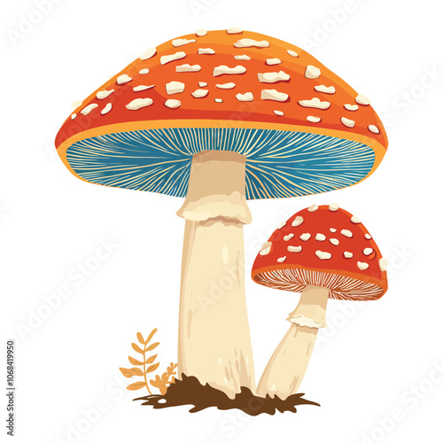 Detailed Flat Vector of Mushrooms - Botanical Illustration for Nature Enthusiasts