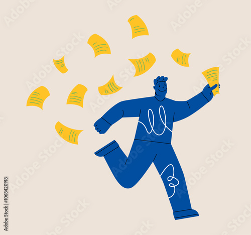 Distributing flyer. Man distributing flyer. Colorful vector illustration