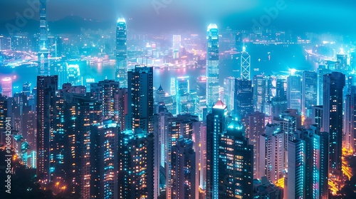 Wallpaper Mural A stunning view of a modern city at night. The city is full of tall buildings, lights, and energy. Torontodigital.ca