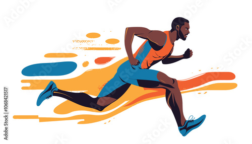 Athlete Sprinting with Power - Flat Vector Illustration of Speed and Determination