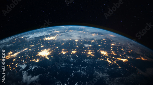 Earth viewed from space at night, with continents outlined by clusters of bright dots showing data center locations connected by light trails