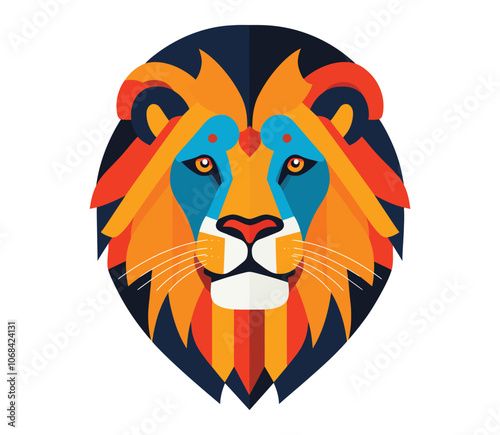 Fierce Lion Head in Bright Colors - Bold Flat Vector Animal Illustration photo