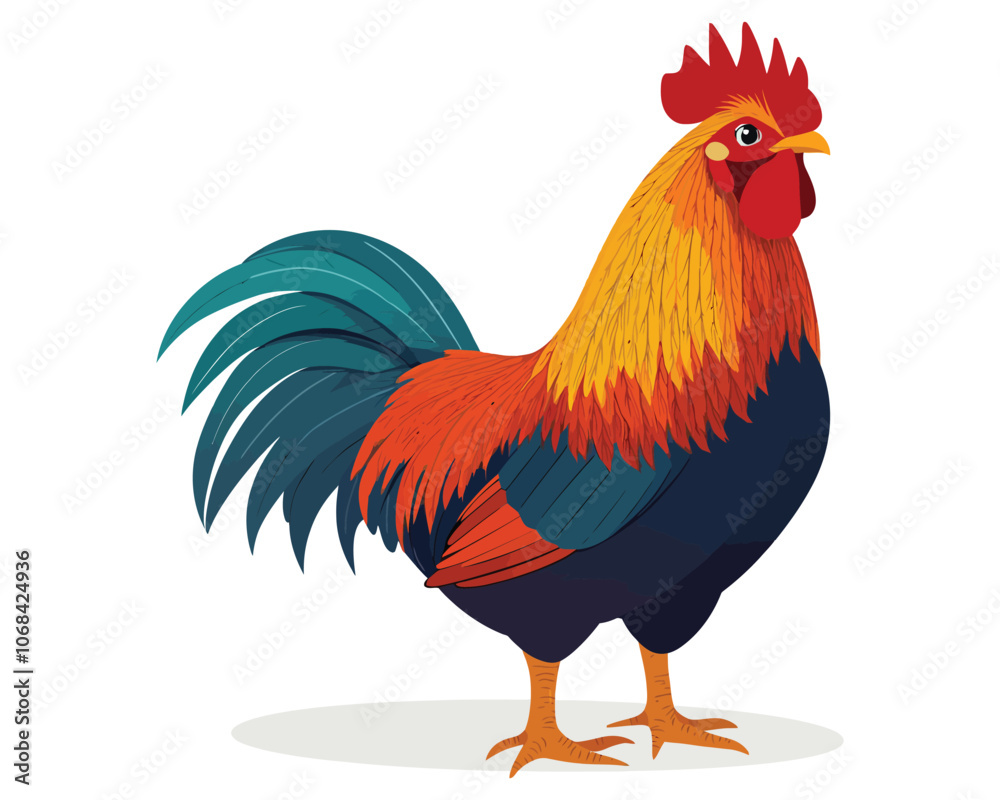 Fototapeta premium Stylized Rooster Illustration in Bold Colors for Modern Farmhouse Decor