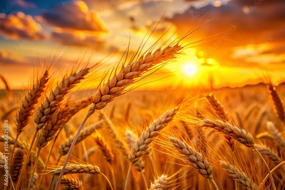 Silhouette of Golden Spikelets in a Wheat Field at Sunset with Gentle Breeze and Lens Flares - Capturing the Essence of Nature's Beauty in Summer Agriculture Silhouette of Golden Spikelets in a Wheat Field at Sunset with Gentle Breeze and Lens Flares - Capturing the Essence of Nature's Beauty in Summer Agriculture