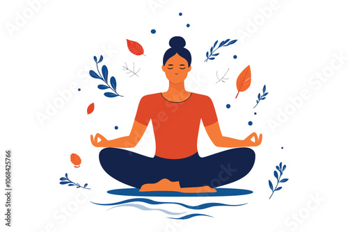 Vector Illustration of a Woman Meditating in Calm Surroundings for Wellness