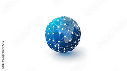 Blue and whiteðŸŒåœ°çƒå„€, with a network of connections.ðŸŒðŸŒTheðŸŒåœ°çƒå„€ is sitting on a white surface.