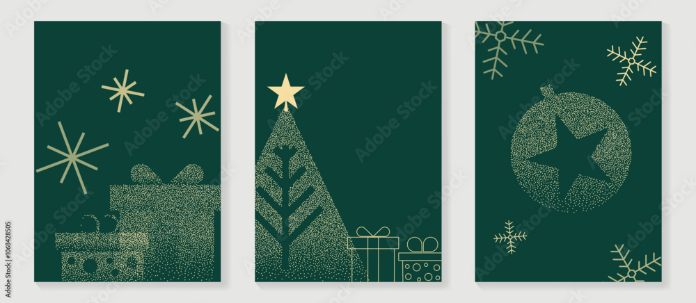 © TWINS DESIGN STUDIO - Luxury christmas invitation card art deco design vector. Christmas tree, snowflake, bauble, gift spot texture on green background. Design illustration for season's greeting poster, cover. © TWINS DESIGN STUDIO - Luxury christmas invitation card art deco design vector. Christmas tree, snowflake, bauble, gift spot texture on green background. Design illustration for season's greeting poster, cover.