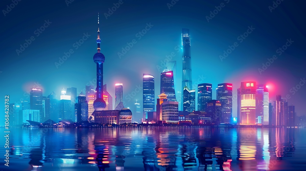 Fototapeta premium A stunning cityscape of a modern city at night.