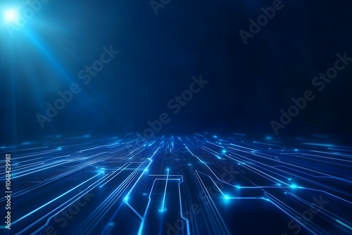 Futuristic Sci-Fi Banner Design with Vibrant Blue Digital Geometric Patterns and Shapes