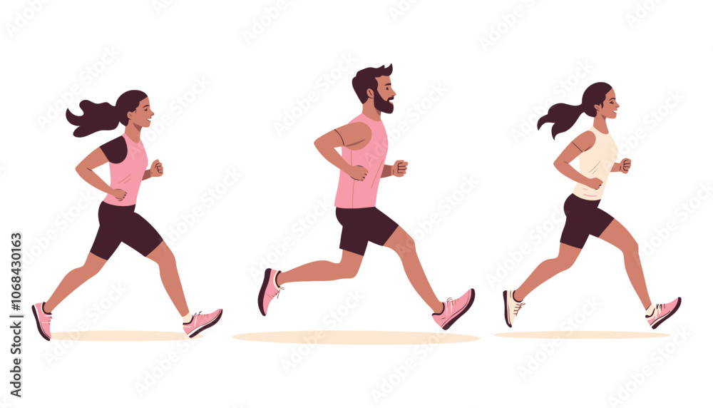 Group of Runners Exercising Together, Flat Vector Illustration of Active Lifestyle Group of Runners Exercising Together, Flat Vector Illustration of Active Lifestyle