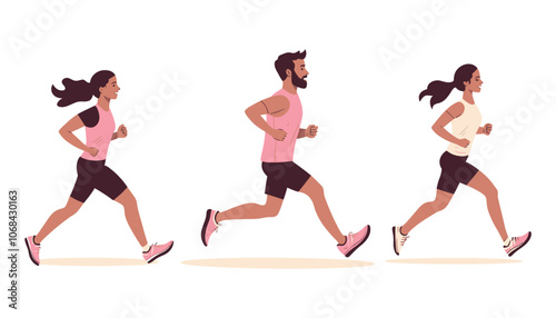 Group of Runners Exercising Together, Flat Vector Illustration of Active Lifestyle