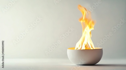 Vivid fireball burner emitting a dynamic flame against a clean white background, capturing the essence of a fireball burner with striking details and ample copy space.