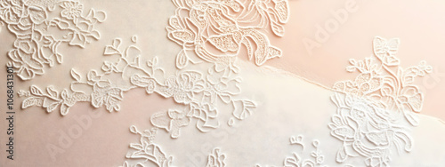 Branding collateral background featuring intricate lace patterns in ivory and soft blush, ideal for wedding invitations and event branding