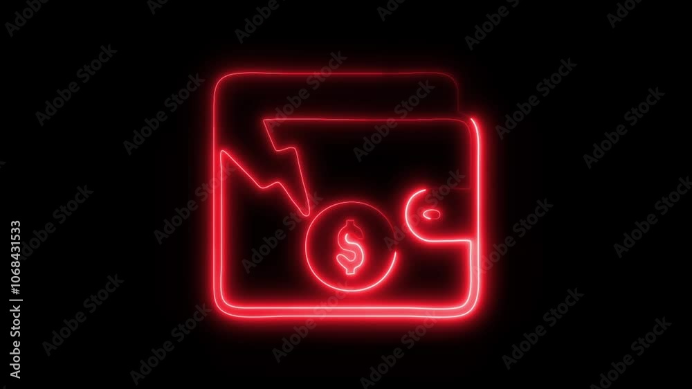 Glowing Wallet Icon and Symbol in HD Video Neon Animation on Black Background Glowing Wallet Icon and Symbol in HD Video Neon Animation on Black Background