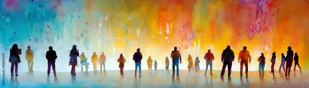 Naklejka premium Mysterious Watercolor Painting of Silhouetted Figures