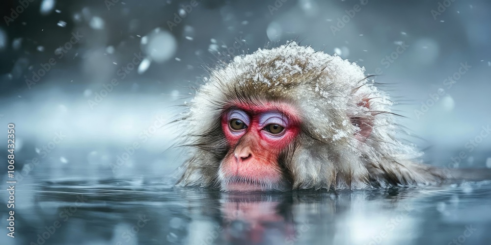 The Japanese macaque, commonly known as the snow monkey, is lively and engaged while enjoying a warm hot spring bath during the cold winter season. The Japanese macaque, commonly known as the snow monkey, is lively and engaged while enjoying a warm hot spring bath during the cold winter season.
