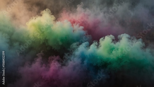 Obraz na płótnie colorful background , Colorful smoke clouds in various shades of green, blue, pink, and yellow against a dark background. w salonie
