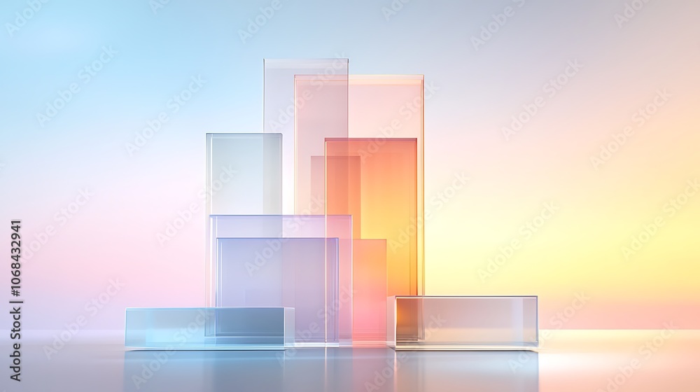 Colorful glass shapes create elegant visual harmony in modern design spaces Colorful glass shapes create elegant visual harmony in modern design spaces