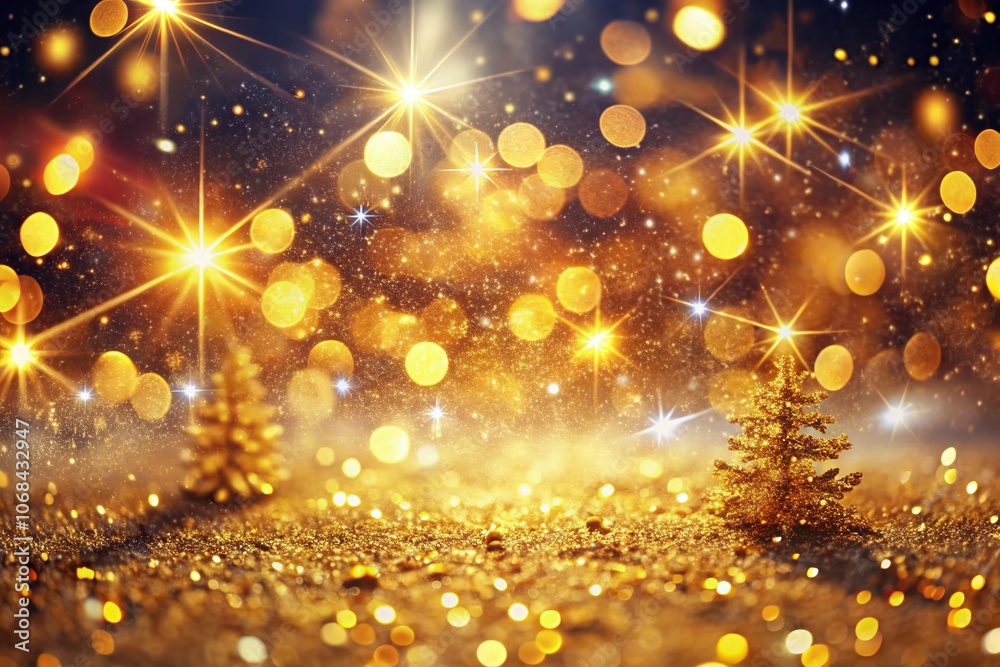 Stunning Double Exposure Christmas Background with Glowing Golden Glitter Lights and Sparkles for Festive Celebrations and Holiday Greetings
