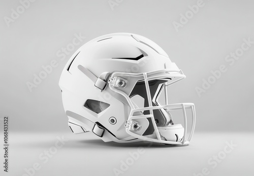 A white football helmet with a black stripe. Blank space for logo or text photo