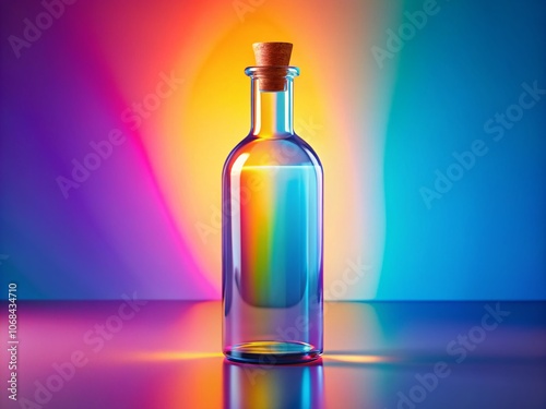 Stunning Glass Bottle with Cork on Vibrant Colorful Gradient Background - 3D Illustration for Minimalist Decor, Digital Art, and Modern Aesthetic Visuals