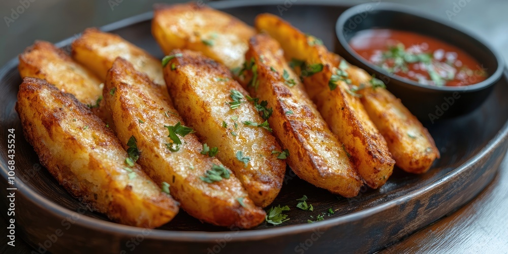A dish featuring baked hash brown wedges presented on a serving platter. The baked hash brown wedges are arranged beautifully on the platter. A dish featuring baked hash brown wedges presented on a serving platter. The baked hash brown wedges are arranged beautifully on the platter.