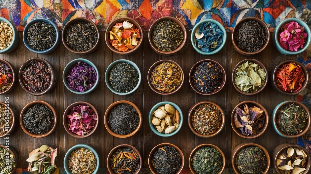 Assortment of Tea Leaves in Small Bowls Assortment of Tea Leaves in Small Bowls