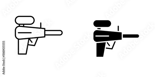 Paintball gun icon set. outlined and solid filled versions. photo