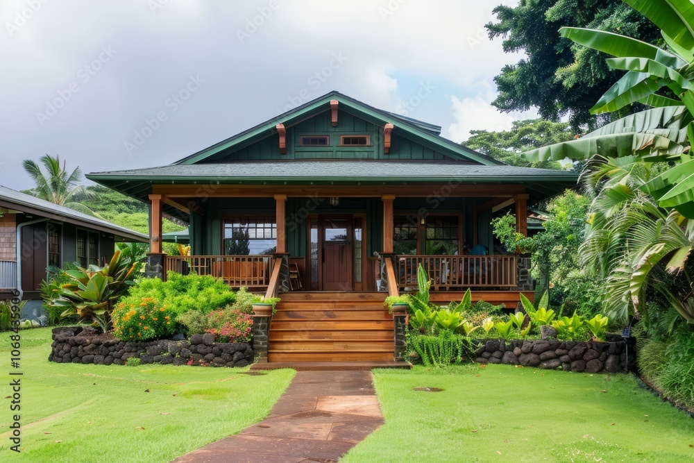 Welcoming craftsman style home with a large covered porch is surrounded by lush greenery Welcoming craftsman style home with a large covered porch is surrounded by lush greenery