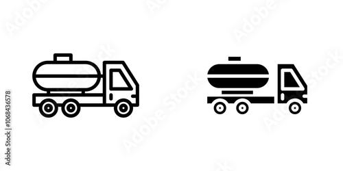 Fuel truck icon set. outlined and solid filled versions.