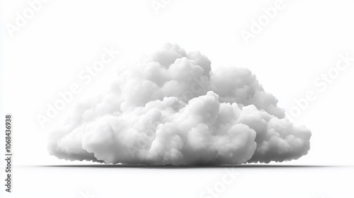 A single, fluffy white cloud isolated on a white background. It has a soft, rounded shape and a slight shadow underneath.