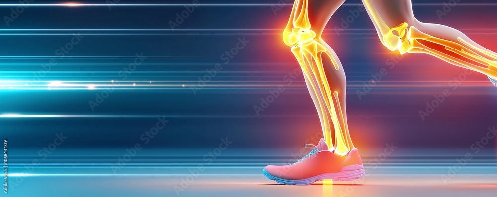 Running Leg with Visible Bones and Blue Stripes. Running Leg with Visible Bones and Blue Stripes.