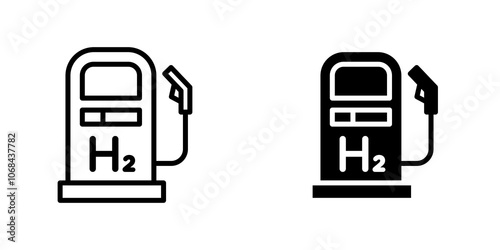 Hydrogen fuel pump icon set. outlined and solid filled versions. photo