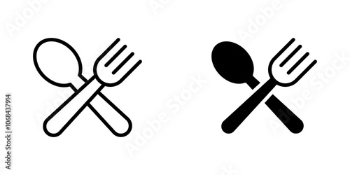 Spoon and fork icon set. outlined and solid filled versions.