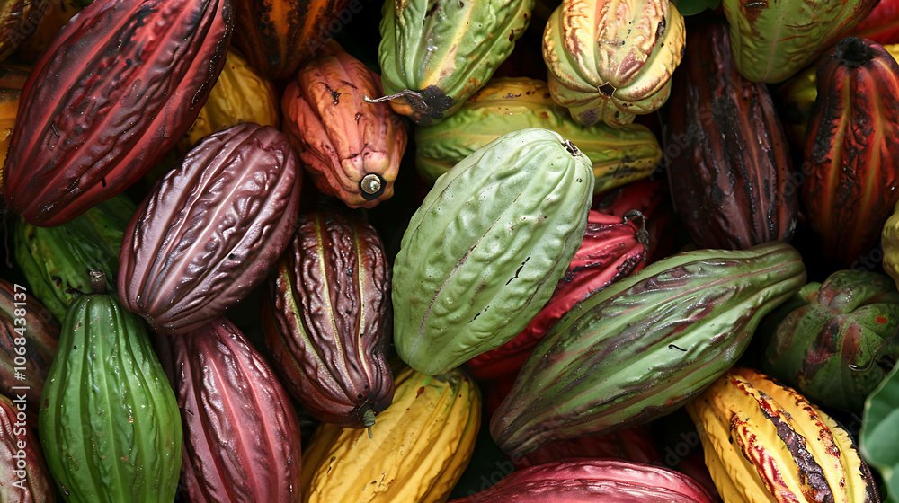 Fototapeta premium Cocoa pods, the fruit of the cocoa tree, are used to make chocolate.