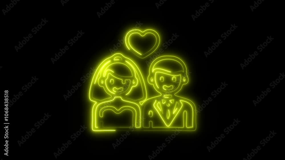 Glowing Wedding Couple Icon and Symbol in HD Video Neon Animation on Black Background Glowing Wedding Couple Icon and Symbol in HD Video Neon Animation on Black Background
