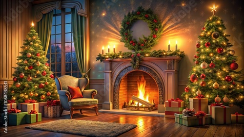 Wallpaper Mural Cozy Christmas Interior with Fireplace, Arches, and Festive Decor for Holiday Inspiration Torontodigital.ca