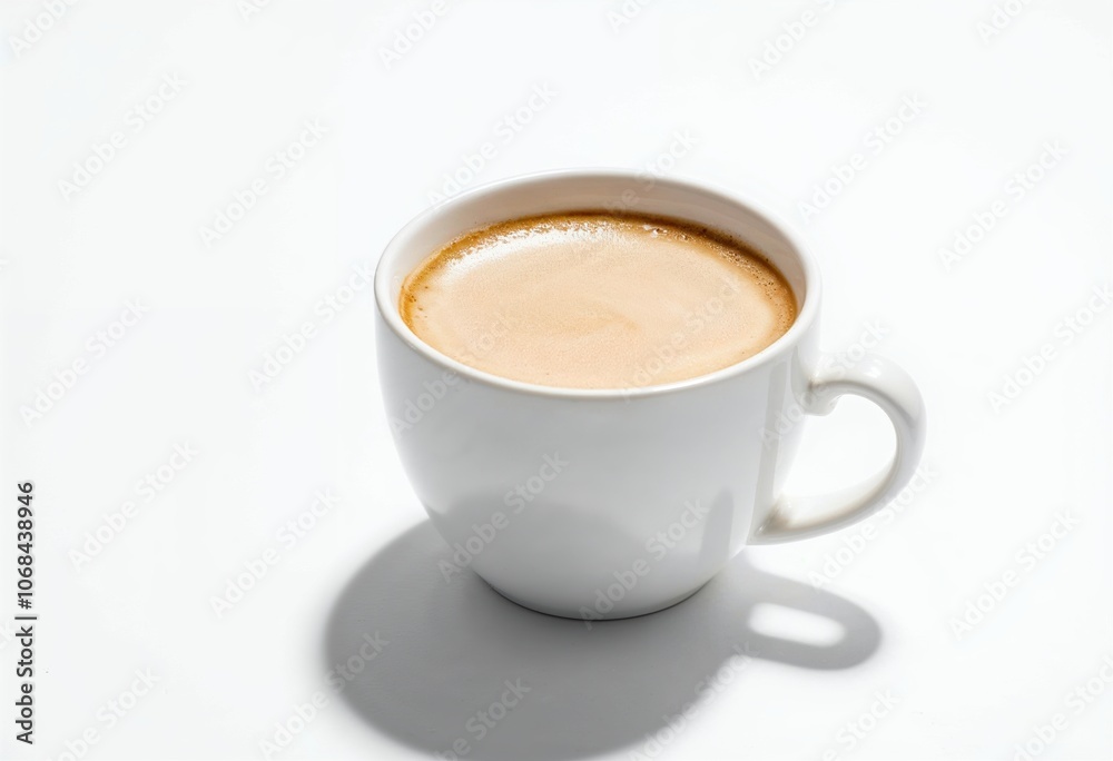 Minimalistic Cappuccino with Frothy Foam in White Mug on Clean Surface Minimalistic Cappuccino with Frothy Foam in White Mug on Clean Surface
