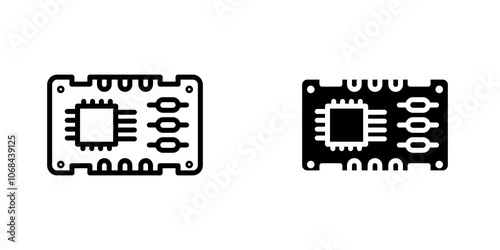 PCB icon set. outlined and solid filled versions.