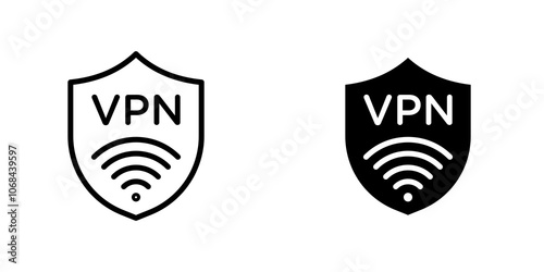 Vpn icon set. outlined and solid filled versions.