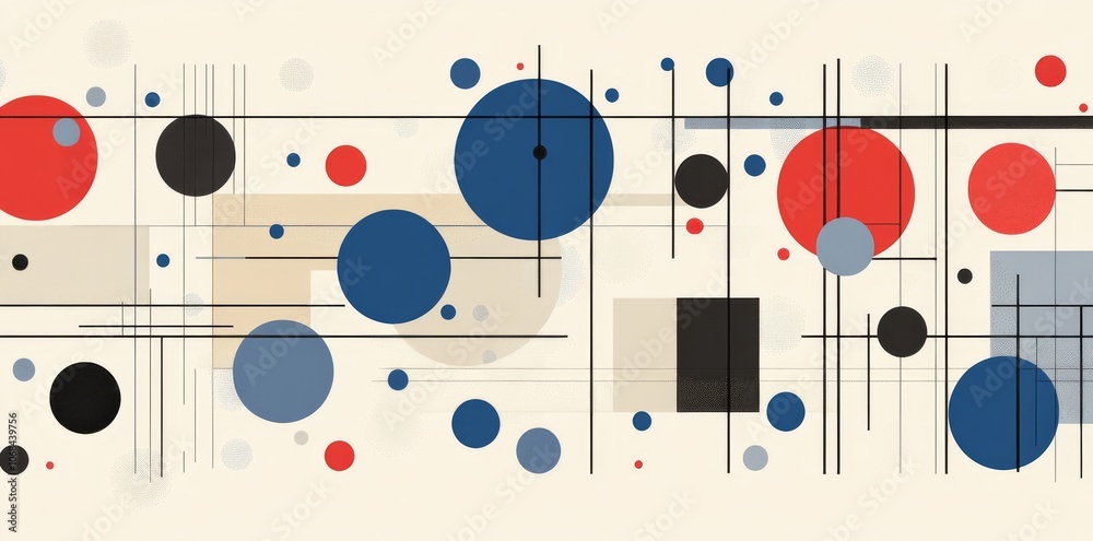 Abstract background with geometric shapes and lines in blue, red, and beige colors Abstract background with geometric shapes and lines in blue, red, and beige colors