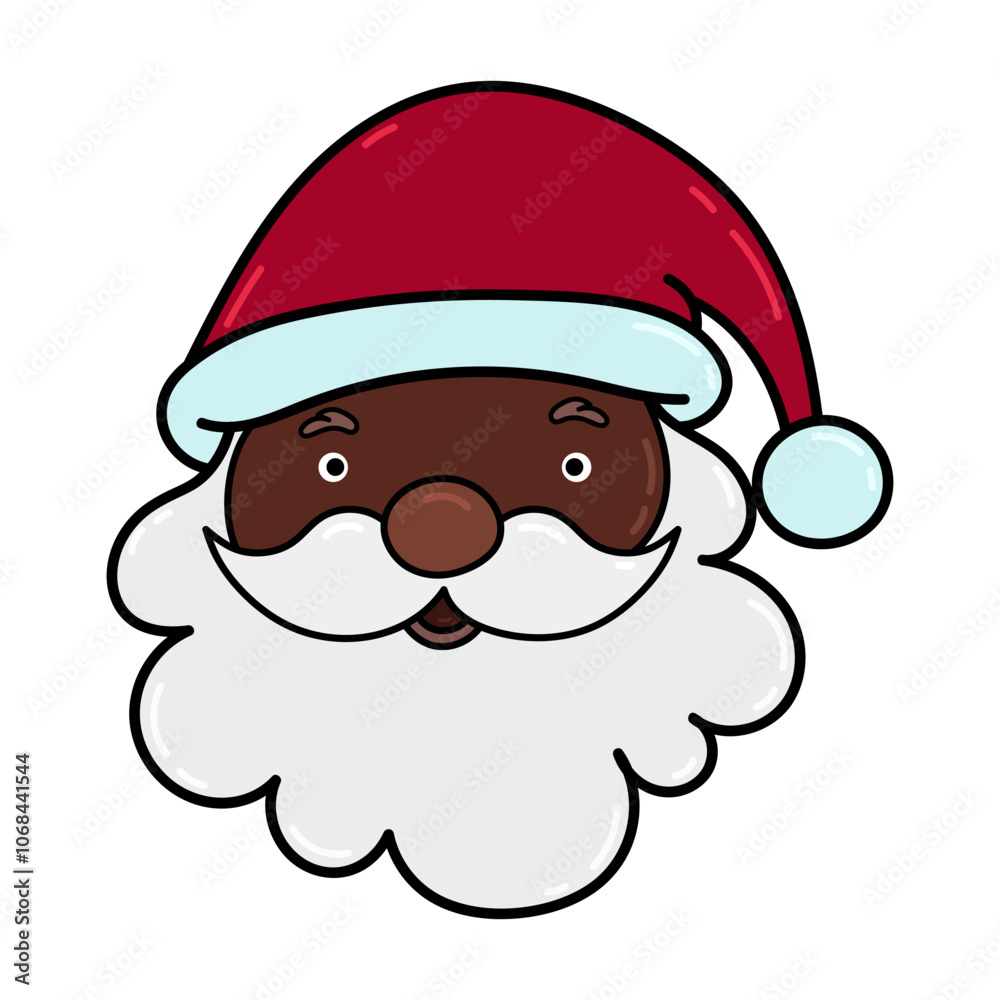 Black Hand Draw Santa Claus Head. Cheerful Santa Claus cartoon head sticker with red hat and white beard. Black Hand Draw Santa Claus Head. Cheerful Santa Claus cartoon head sticker with red hat and white beard.